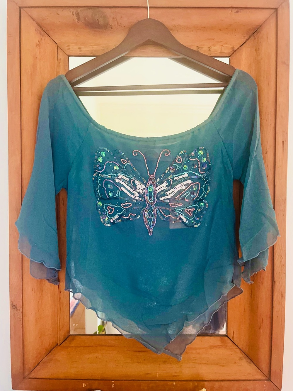 Y2K Vintage Deadstock beaded butterfly handkerchief top